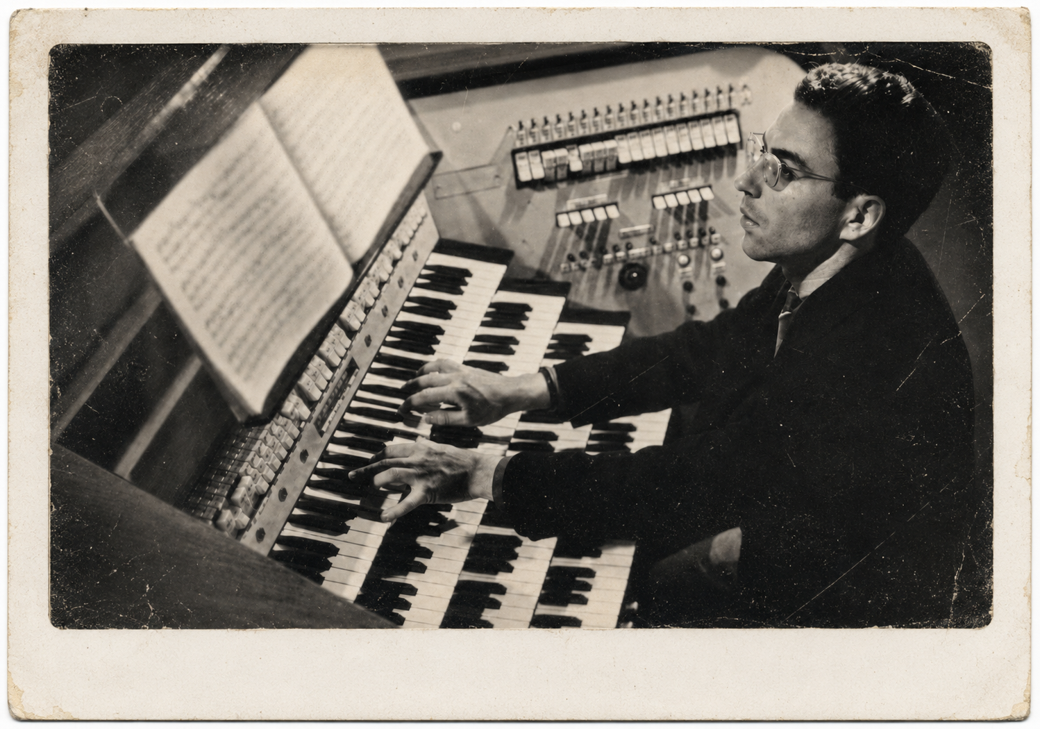 Rolf Uusväli at the organ — archival photograph